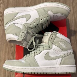 Nike White and Green High-Top Sneakers